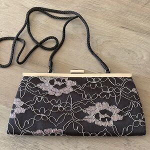 Black Floral Clutch EUC